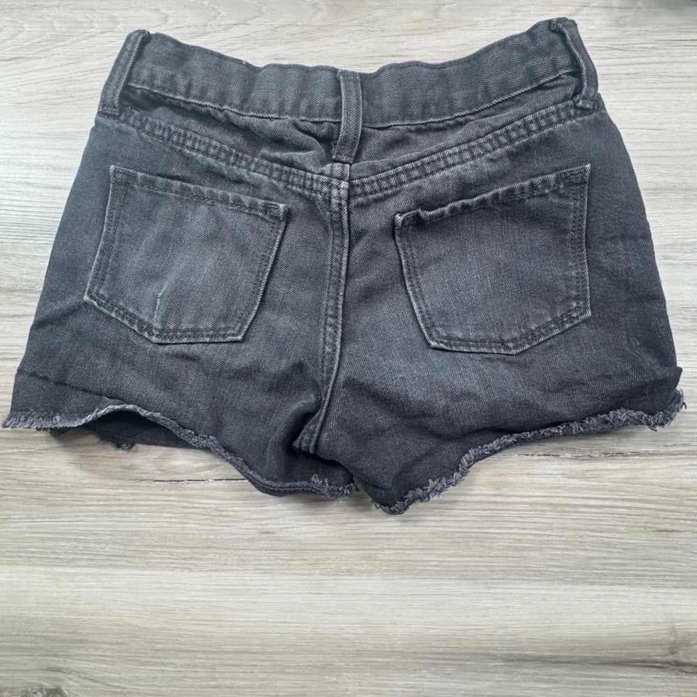 Old Navy Girls Black Distressed Denim Shorts Button Fly Size 10-12 no size‎ tag